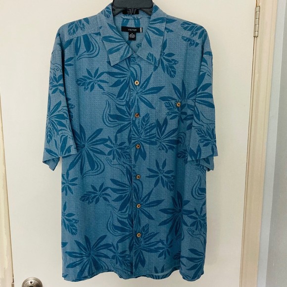 Visitor Other - Visitor Vintage Blue Tropical Button Up 100% Washable Silk Mens Shirt Size XL